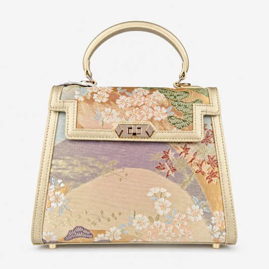 Luxury Handmade Leather Top Handle Bag with Hangzhou Silk