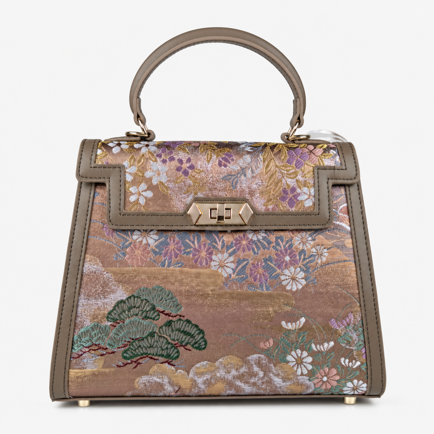 Luxury Handmade Leather Top Handle Bag with Hangzhou Silk
