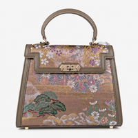 Luxury Handmade Leather Top Handle Bag with Hangzhou Silk
