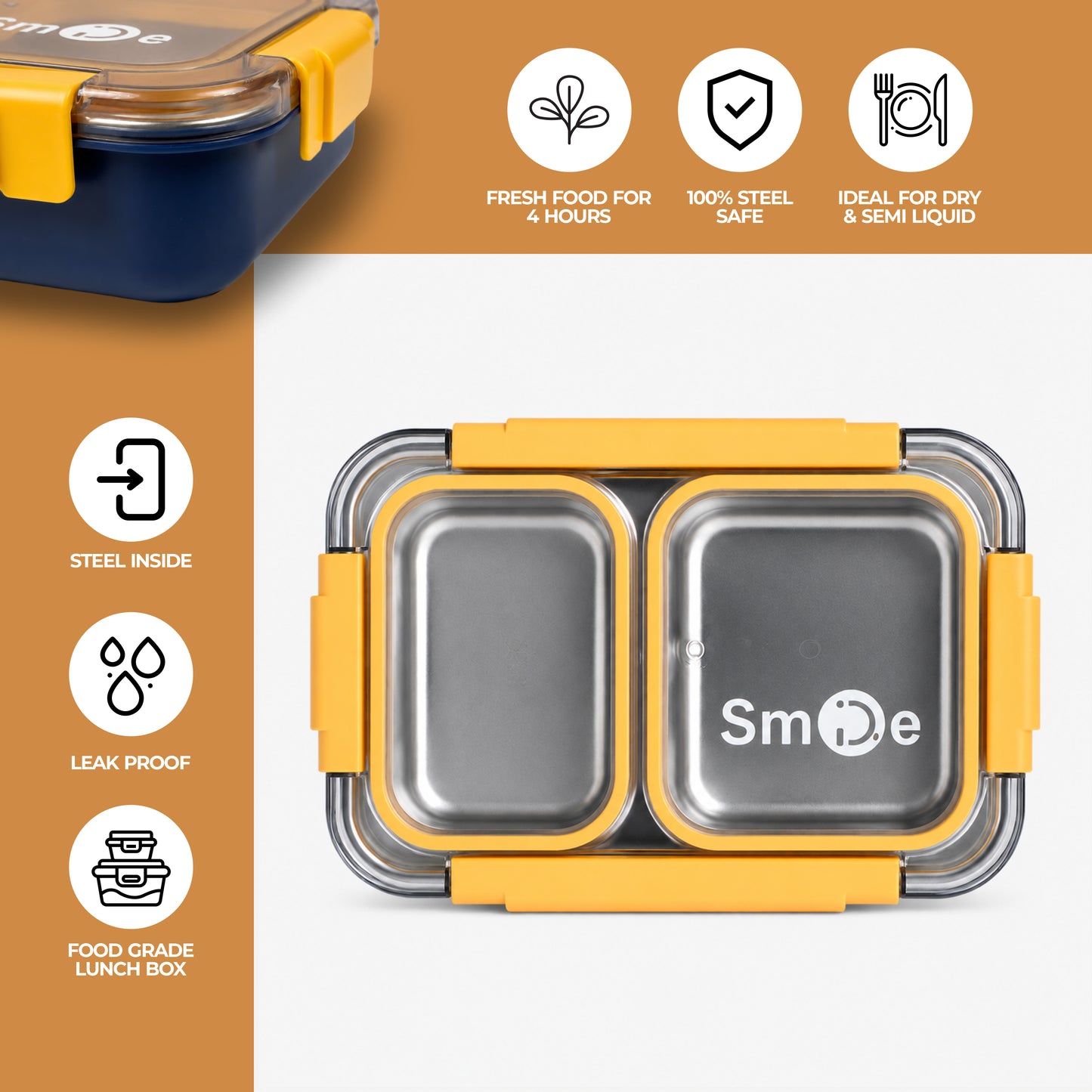 Stainless Steel Bento Lunch Box – 2 Compartment Leakproof Box – 750ml