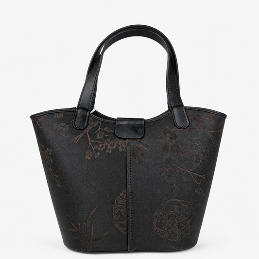 Unique Handcrafted Leather Tote Bag with Hangzhou Silk
