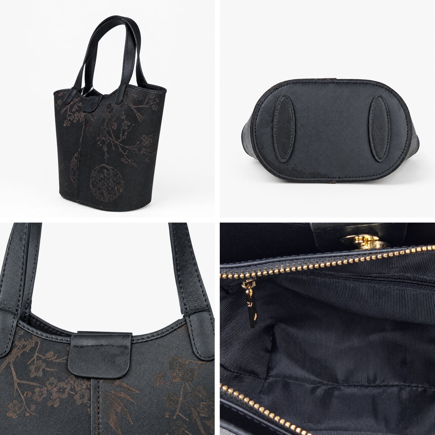 Unique Handcrafted Leather Tote Bag with Hangzhou Silk
