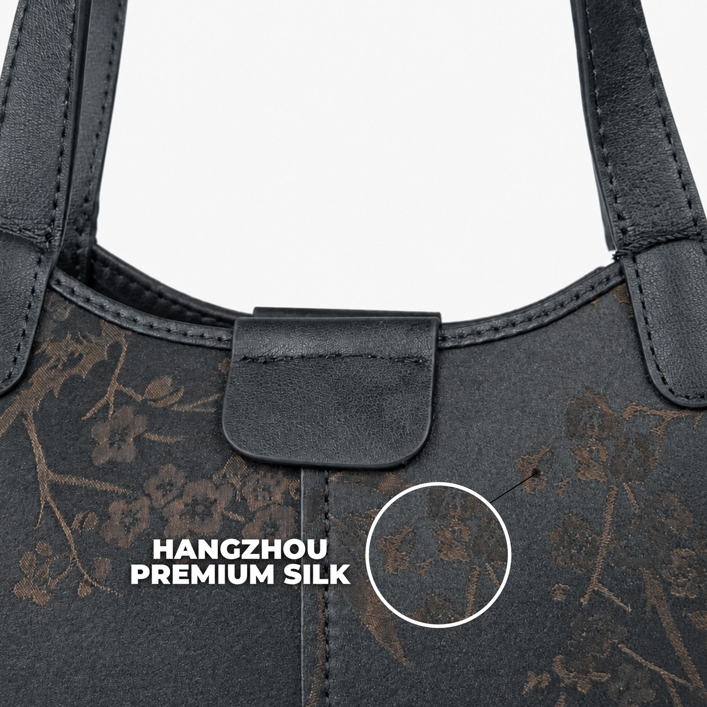 Unique Handcrafted Leather Tote Bag with Hangzhou Silk