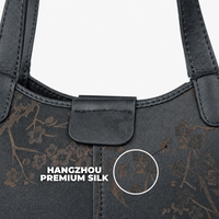 Unique Handcrafted Leather Tote Bag with Hangzhou Silk