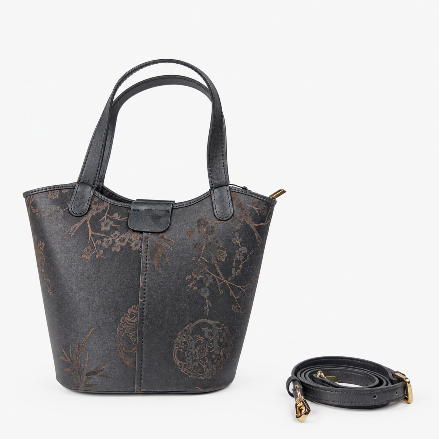 Unique Handcrafted Leather Tote Bag with Hangzhou Silk