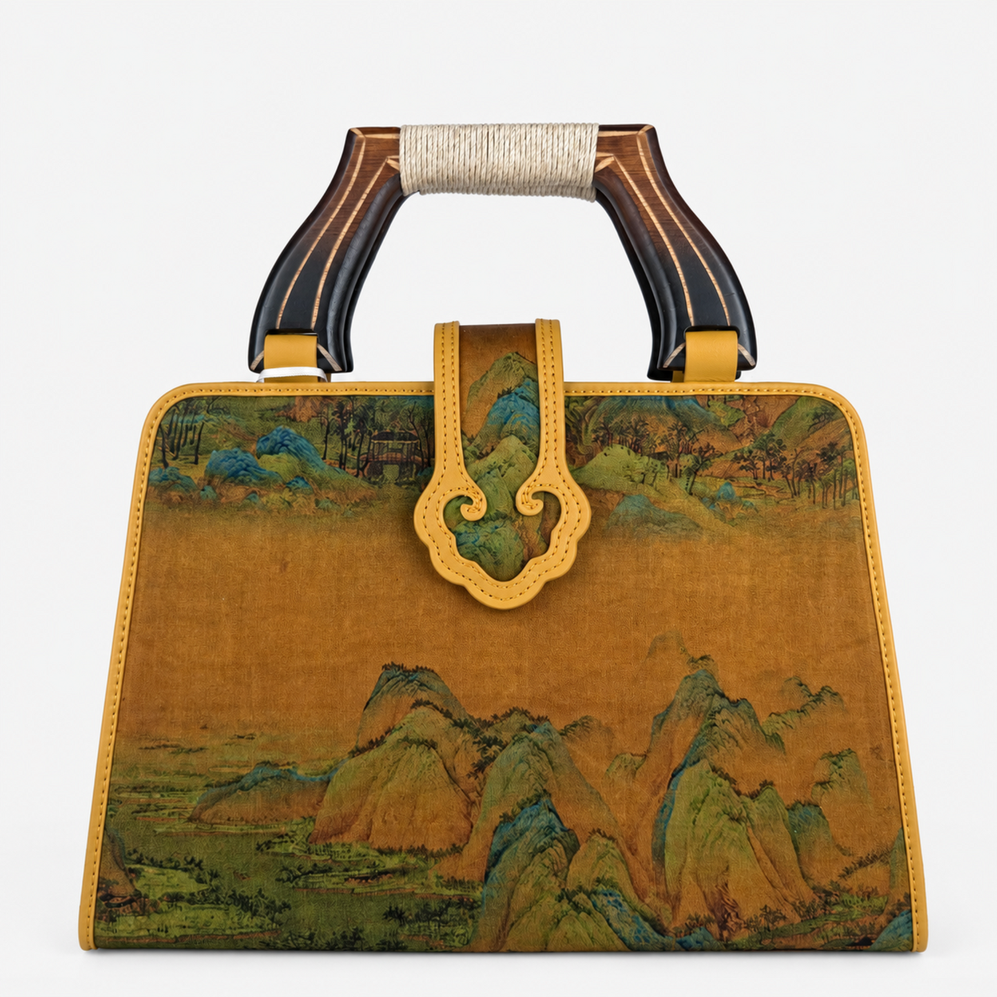 Luxury Yellowish-golden Hangzhou Silk Leather Handbag for Women