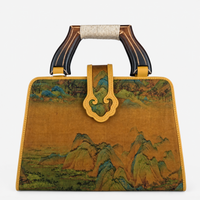 Luxury Yellowish-golden Hangzhou Silk Leather Handbag for Women