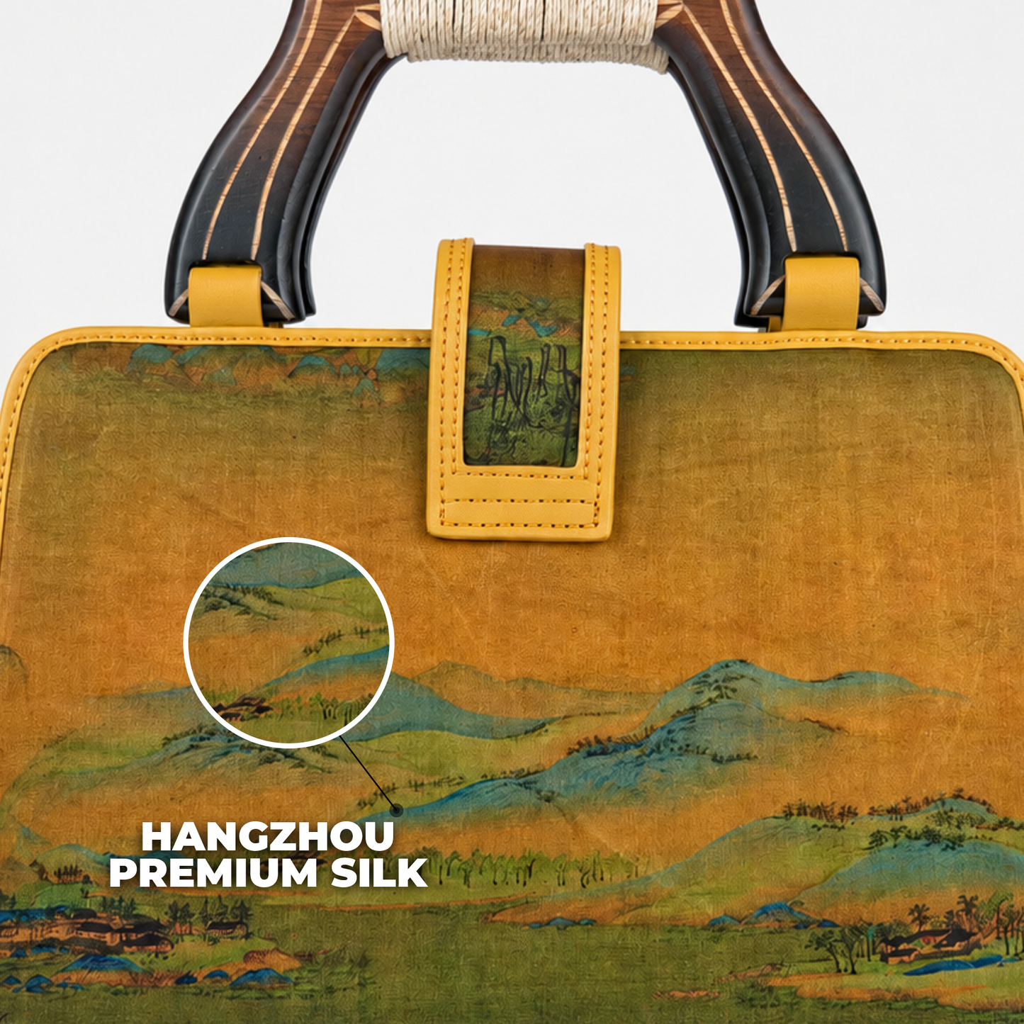 Luxury Yellowish-golden Hangzhou Silk Leather Handbag for Women
