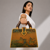 Luxury Yellowish-golden Hangzhou Silk Leather Handbag for Women