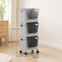 HOMX 3-Tier Stackable Storage Cart with Lockable Wheels, Open-Front Design