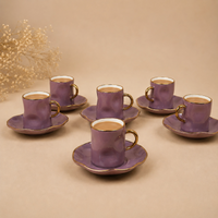 Elegant Purple Ceramic Mug & Saucer Set – Premium Set of 6 (100ml each)