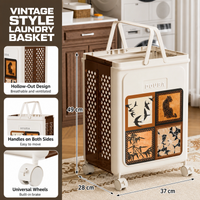 HOMX Foldable Laundry Basket, Vintage Design, Wheels with Brakes
