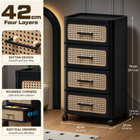 HOMX Rattan 4-Drawer Storage Cart – Rolling Organizer with Rounded Corners