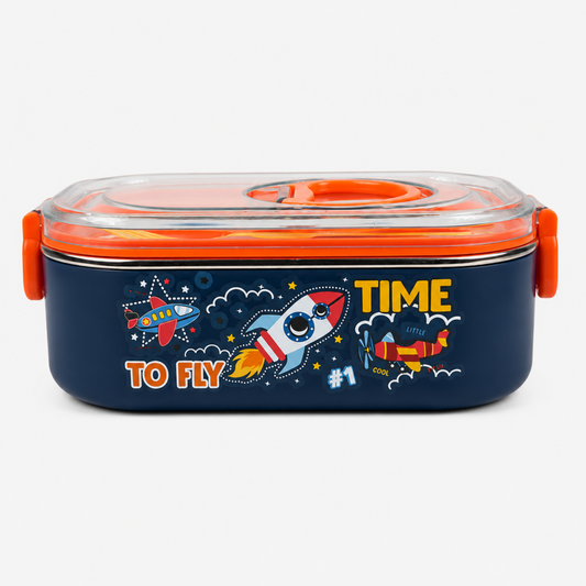Kids Stainless Steel Lunch Box 2 Compartment with Spoon & Fork Set 900ml