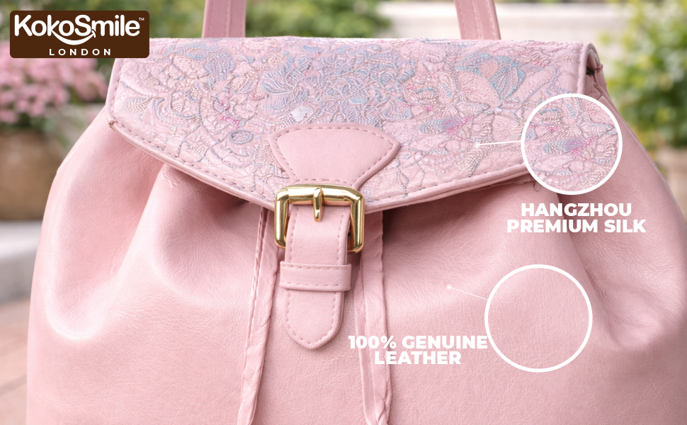 Classy Hangzhou Silk & Genuine Leather Backpack for Women Banner 4
