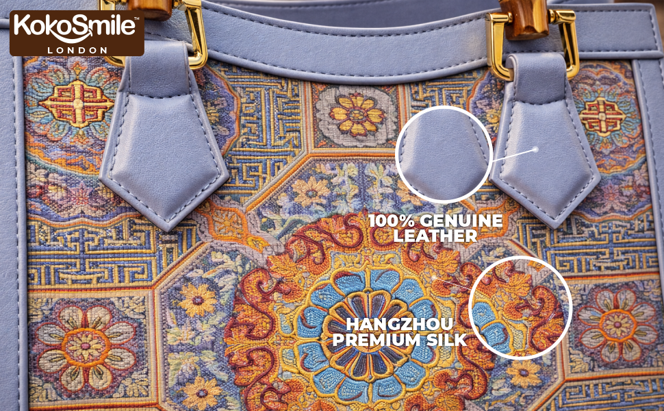 Elegant SilkCraft Leather Top Bamboo Handle Bag with Hangzhou Silk for Women Banner 4