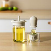 Leakproof Glass Oil Dispenser with Silicone Basting Brush (White)