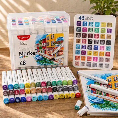 Yalong Dual Tip Sketch Marker Set for Drawing & Illustration - 48 Shades