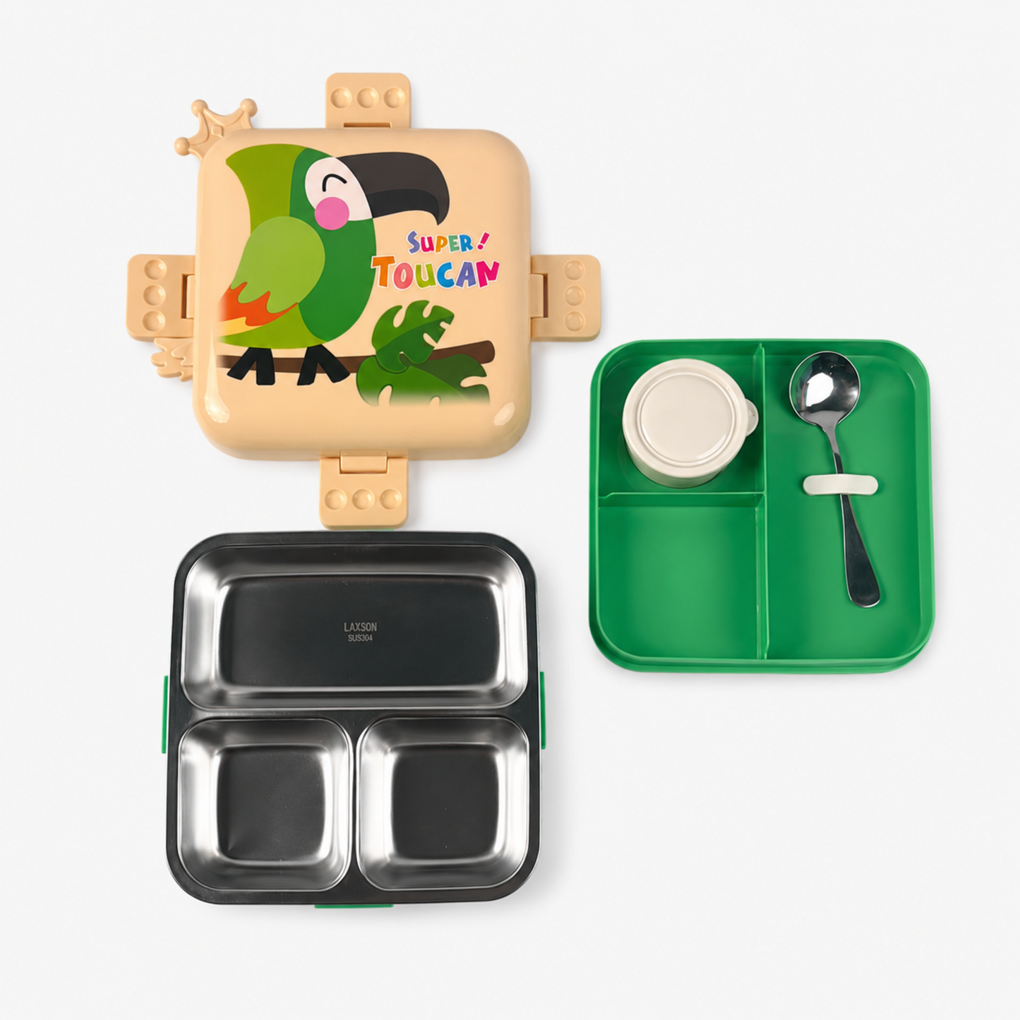 Kids Cartoon Stainless Steel Lunch Box with 3 Compartments - 1120ml