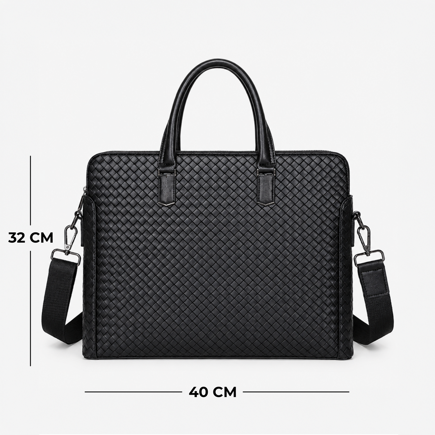Handwoven PU Leather Laptop Briefcase Bag with Shoulder Strap