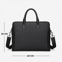 Handwoven PU Leather Laptop Briefcase Bag with Shoulder Strap