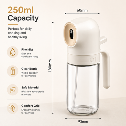 Fine Mist Oil Sprayer for Cooking | 250ml Glass Dispenser