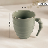 Luxury Sage Green Ceramic Mug & Saucer Set with Gold Rim - 6 Pcs (100ml each)
