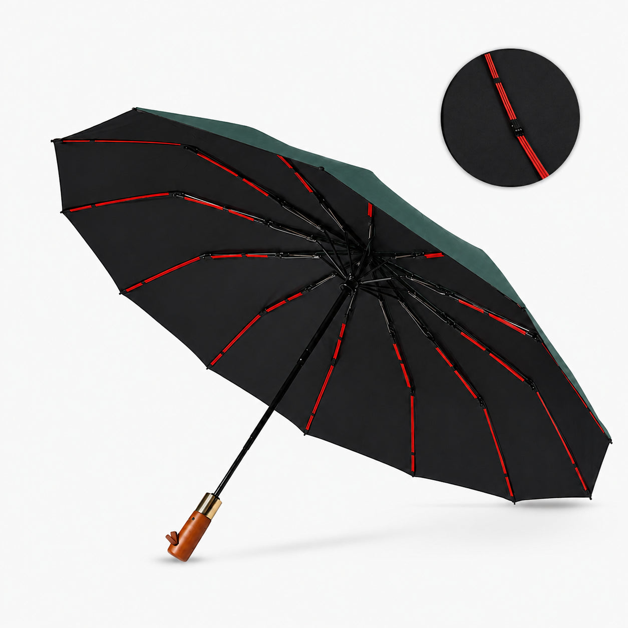 Premium UV Protection Umbrella with 12K Fiber Ribs & Wooden Handle