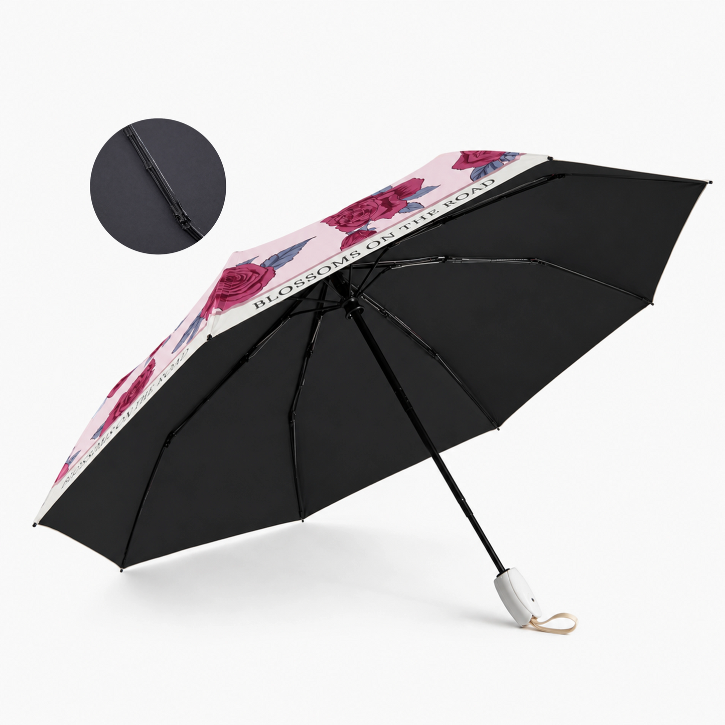 Rose Print UV Protection Folding Umbrella with Lotus Grip