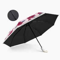 Rose Print UV Protection Folding Umbrella with Lotus Grip