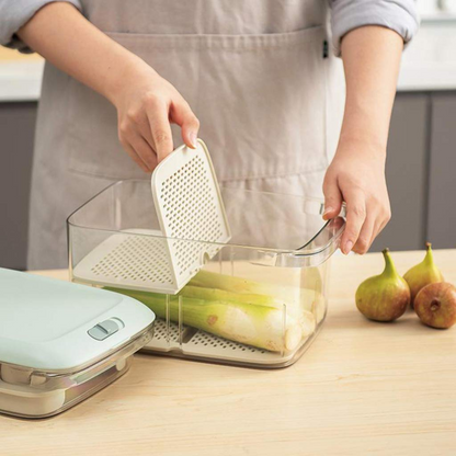 7.5 Ltr Fridge Organizer Bin with Removable Dual-Layer Drain Tray | Airtight Lid