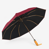 Luxury Windproof Folding Umbrella with Wooden Handle & UV Shield