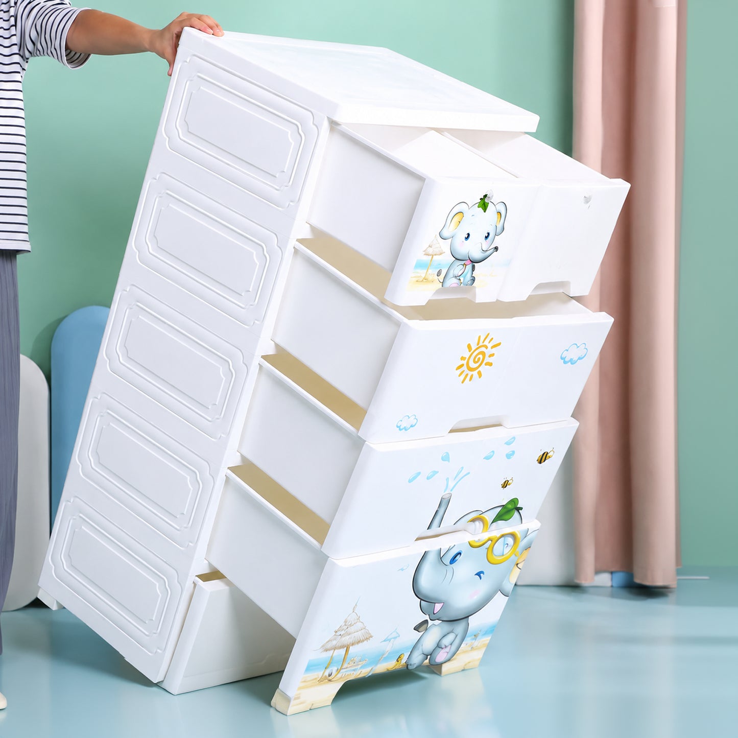 HOMX 5-Drawer Plastic Storage Cabinet with Lockable Drawer for Kids