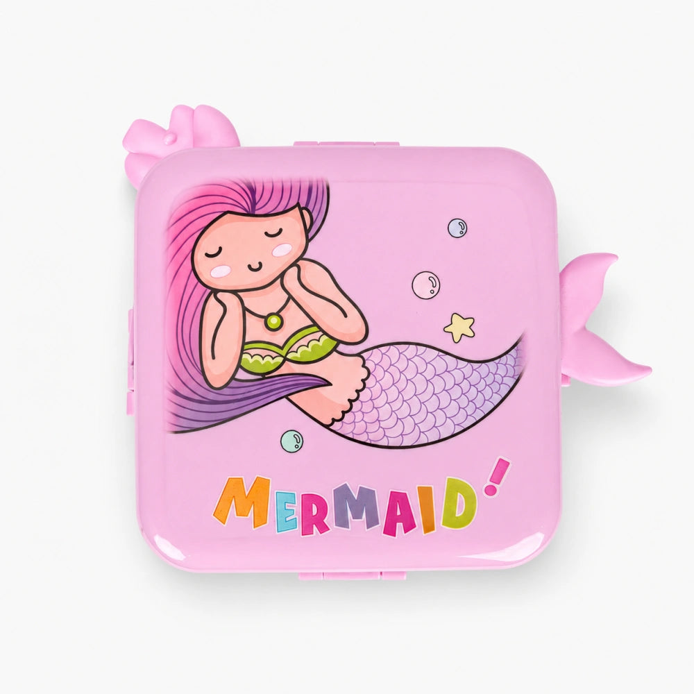 Mermaid Plastic Kids Lunch Box with 3 Compartments for Kids - 1590ml