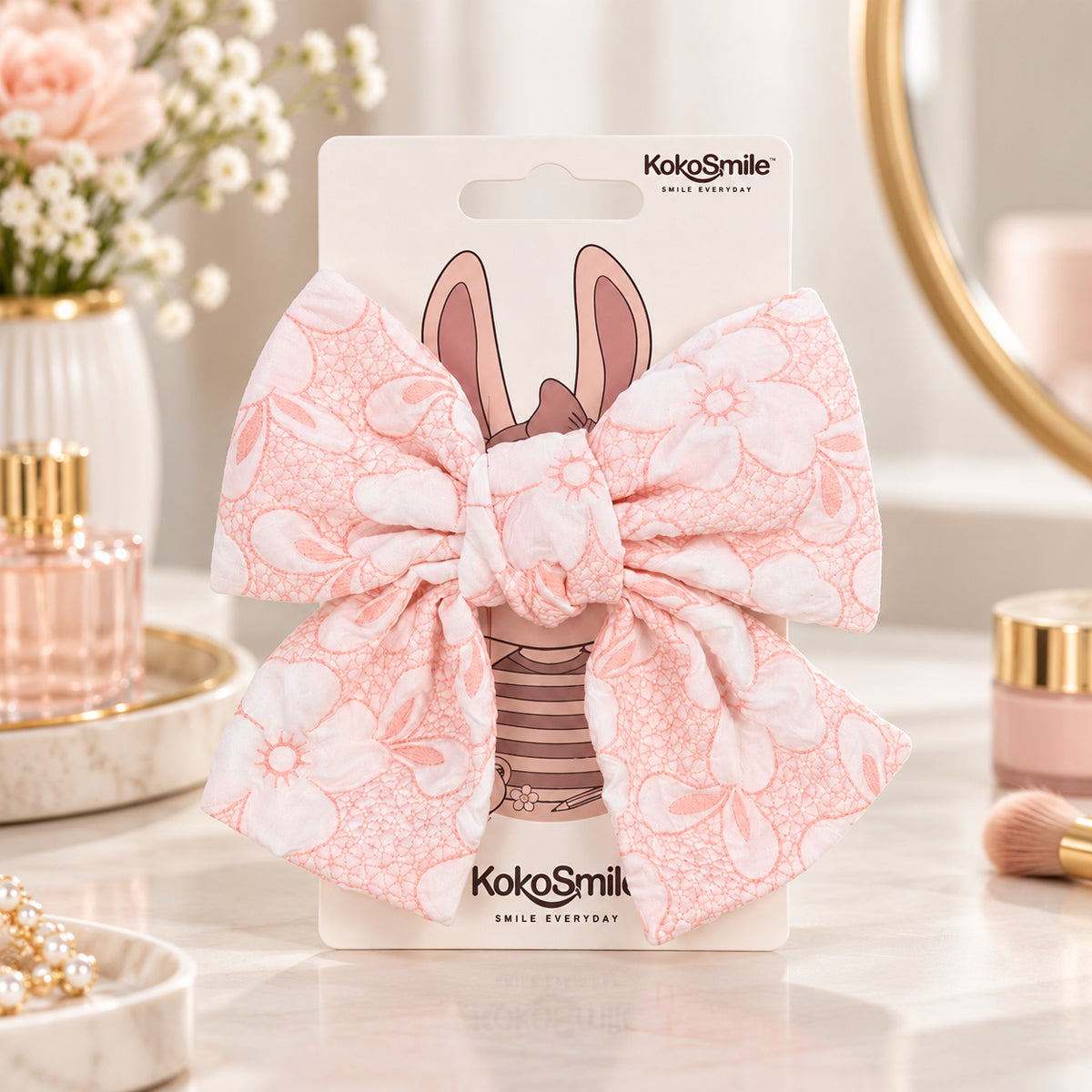 Kokosmile Pink Floral Hair Bow Clip for Girls & Women - Pack of 1