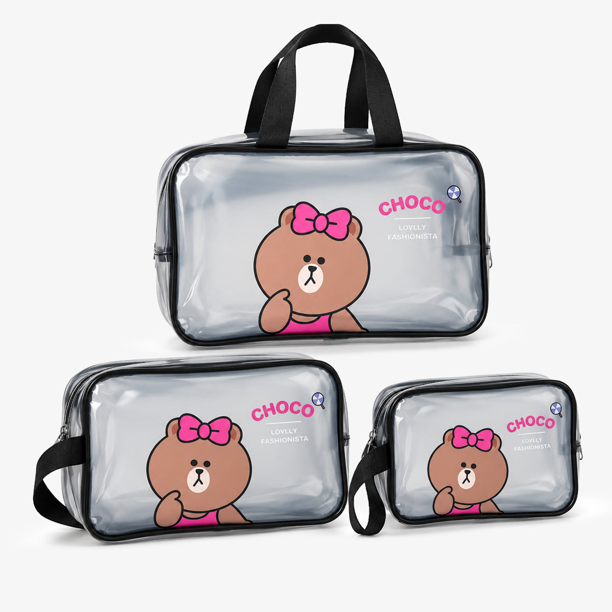 KokoSmile Transparent Cosmetic Utility Bags – Travel Set of 3