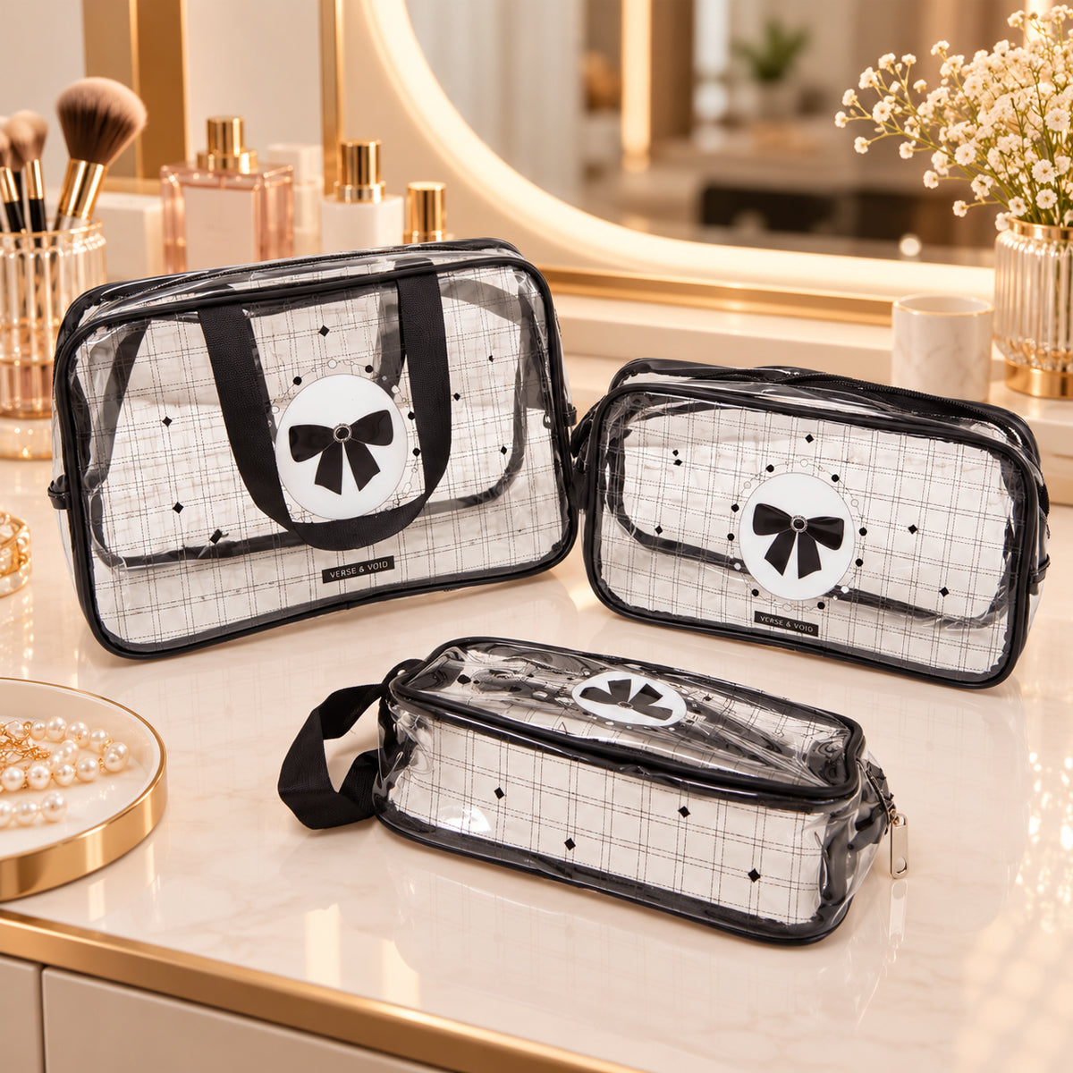 KokoSmile Clear Cosmetic Storage Bags – Travel Organizer Set of 3
