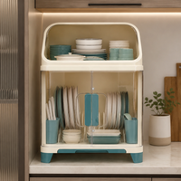 Dust-Proof Dish Drying Rack Cabinet with Utensil Holders & Storage Drawer