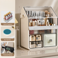 HOMX Premium Vanity Organizer with Dust-Proof Lid & Lipstick Holder