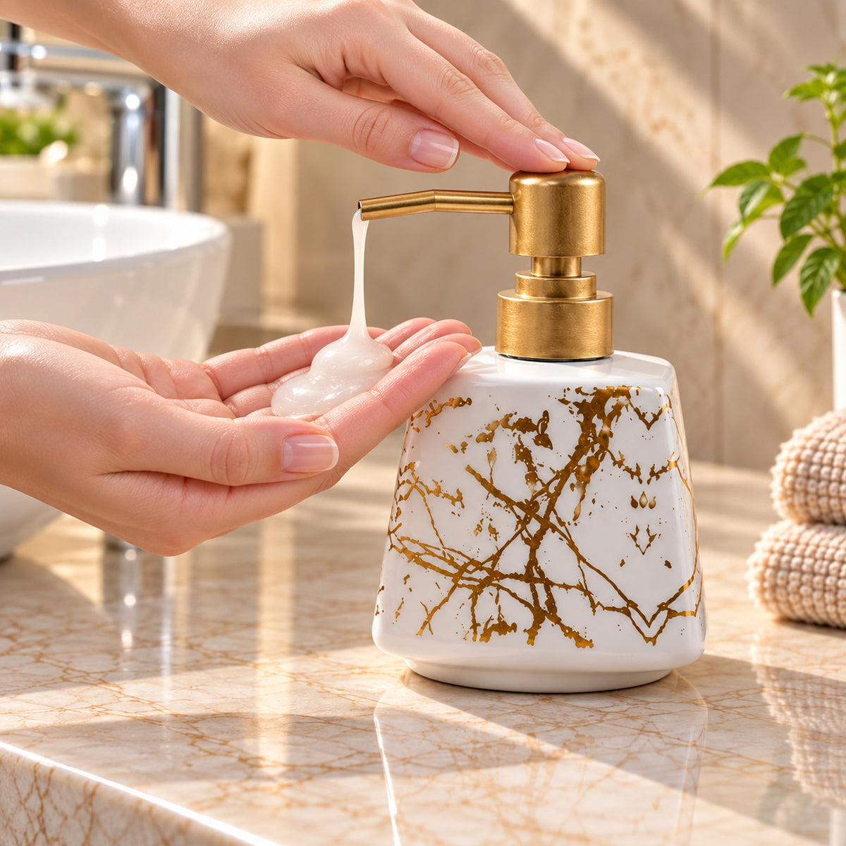 Ceramic Marble Textured Liquid Soap Dispenser - 350ml