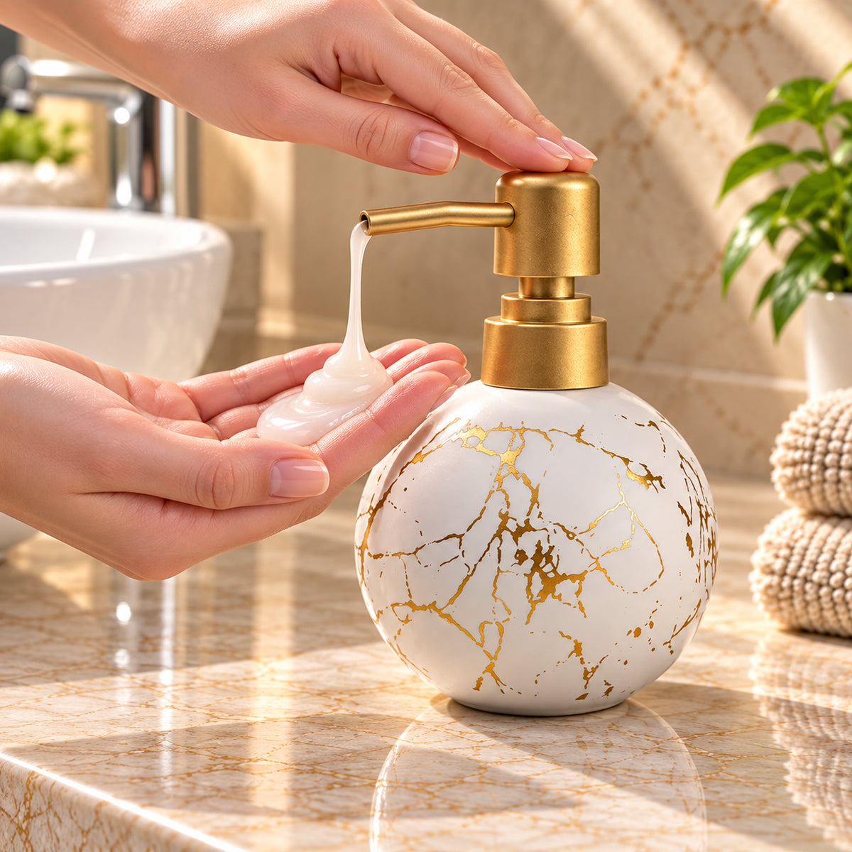Ceramic Gold Marble Soap Dispenser - 250ml