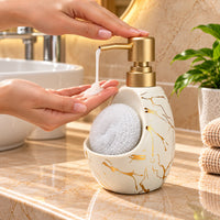 Ceramic Marble Soap Dispenser with Sponge Holder for Bathroom