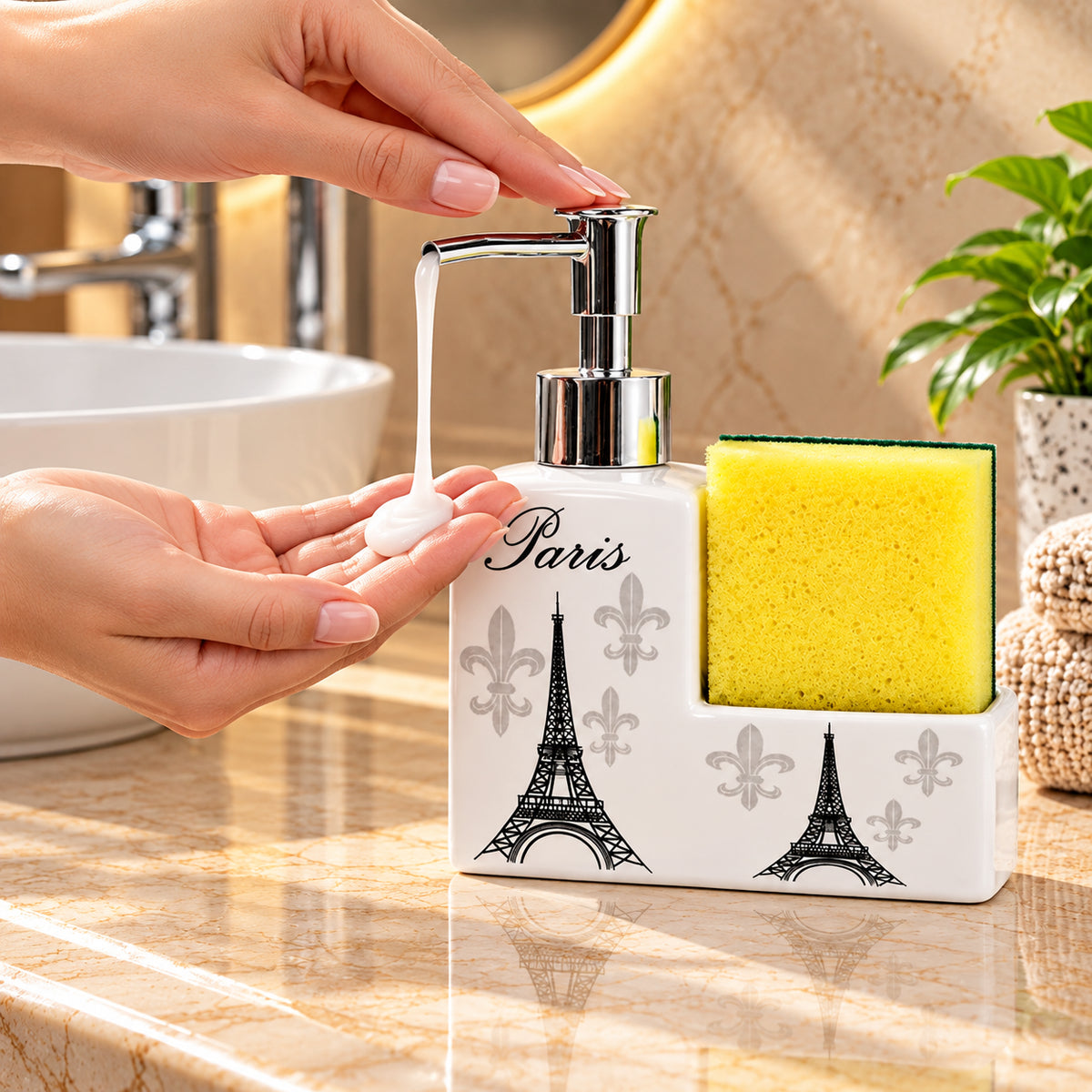 Ceramic Global Soap Dispenser with Sponge Holder