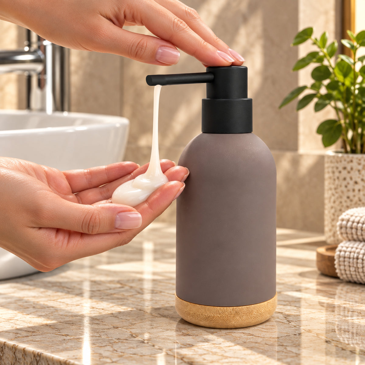 Unbreakable ABS Soap Dispenser with Wooden Base 480ml