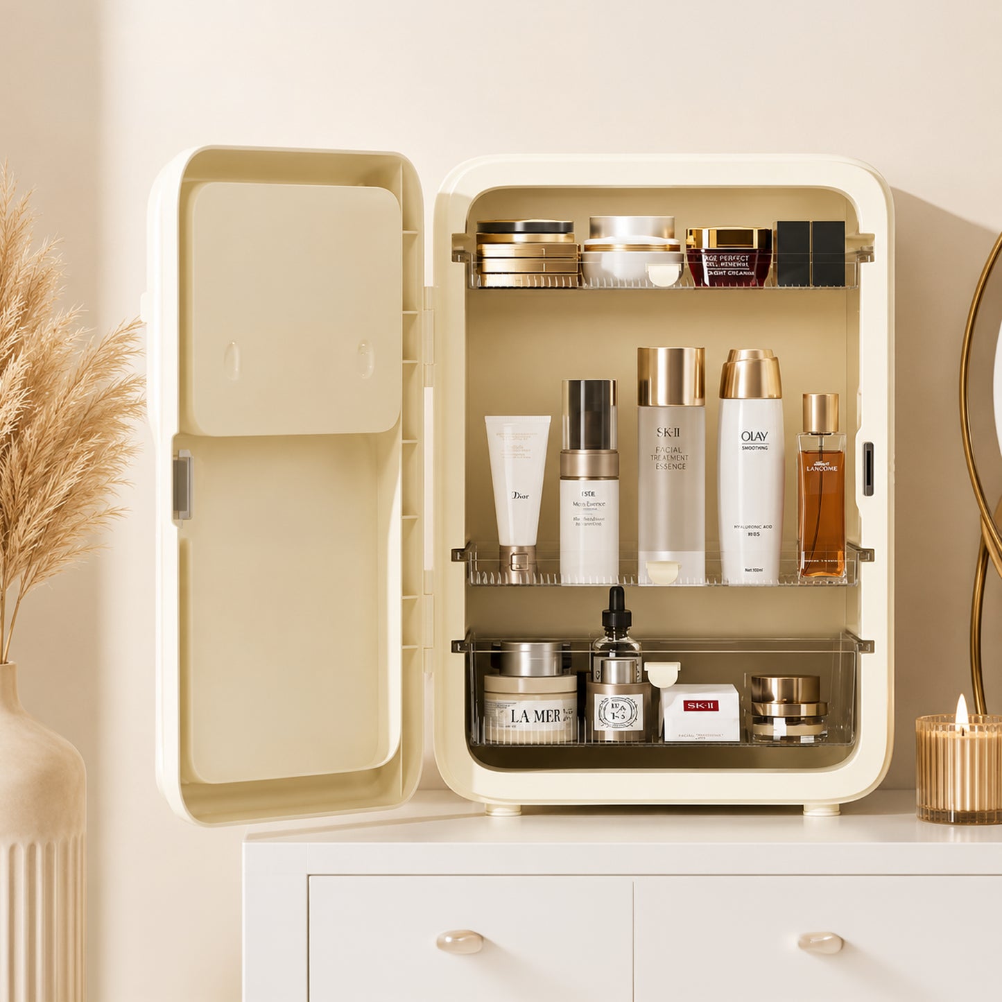 HOMX Skincare & Makeup Organizer – LED Mirror, Touch Control, USB-C, Lock