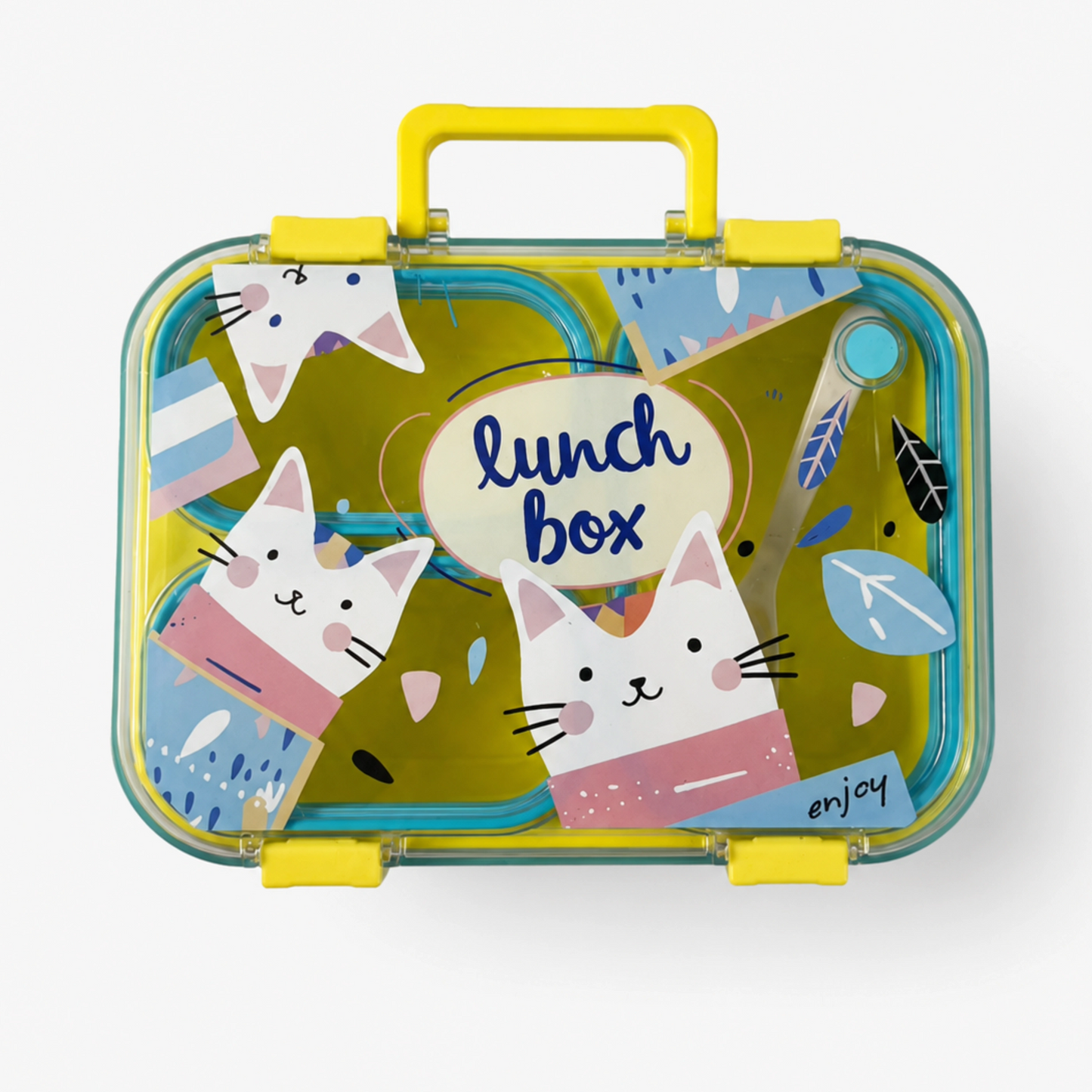 Cat Theme Plastic Bento Lunch Box with 3 compartments for Kids – 800ml