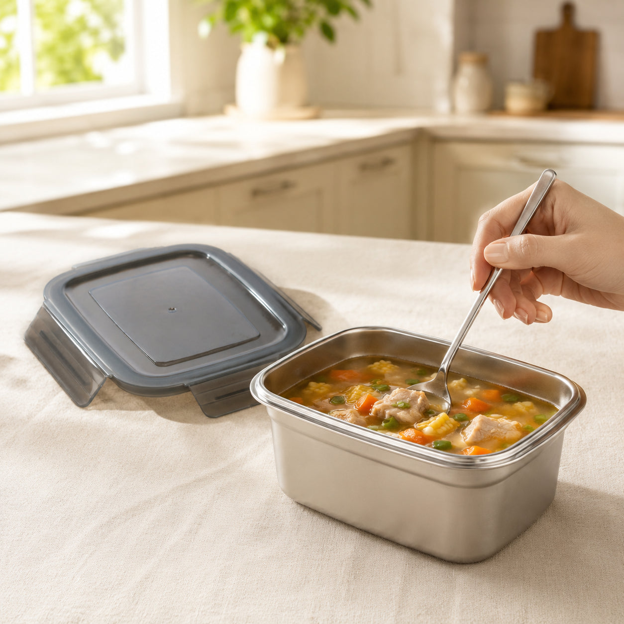 HOMX 304 Stainless Steel Food Container – Airtight Lid, Leak-Proof