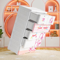 Cute Rabbit Kids PP Storage Cabinet with Lockable Drawers & Mobile Pulley