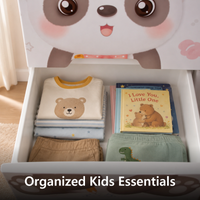 Kids Panda Storage Cabinet with Lockable Drawers & Wheels for Organization