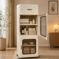 Elegant Fluted Storage Cabinet with Drawer, Door & Rolling Wheels